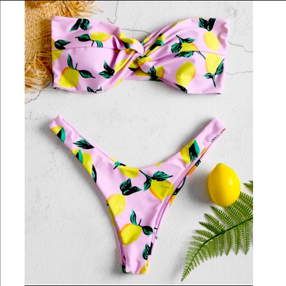 Zaful Lemon High Cut Bikini Cotton Candy Small